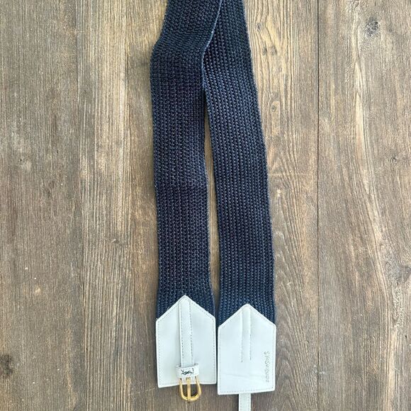 Vintage YSL Yves St. Lauren Blue And White Rattan Belt Large main image 6